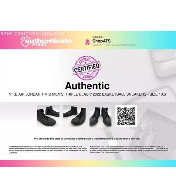 AIR JORDAN 1 MID RETRO TRIPLE BLACK 2022 Men Size 10.5 (+CERT./AUTHENTICITY) - Picture 2 of 8